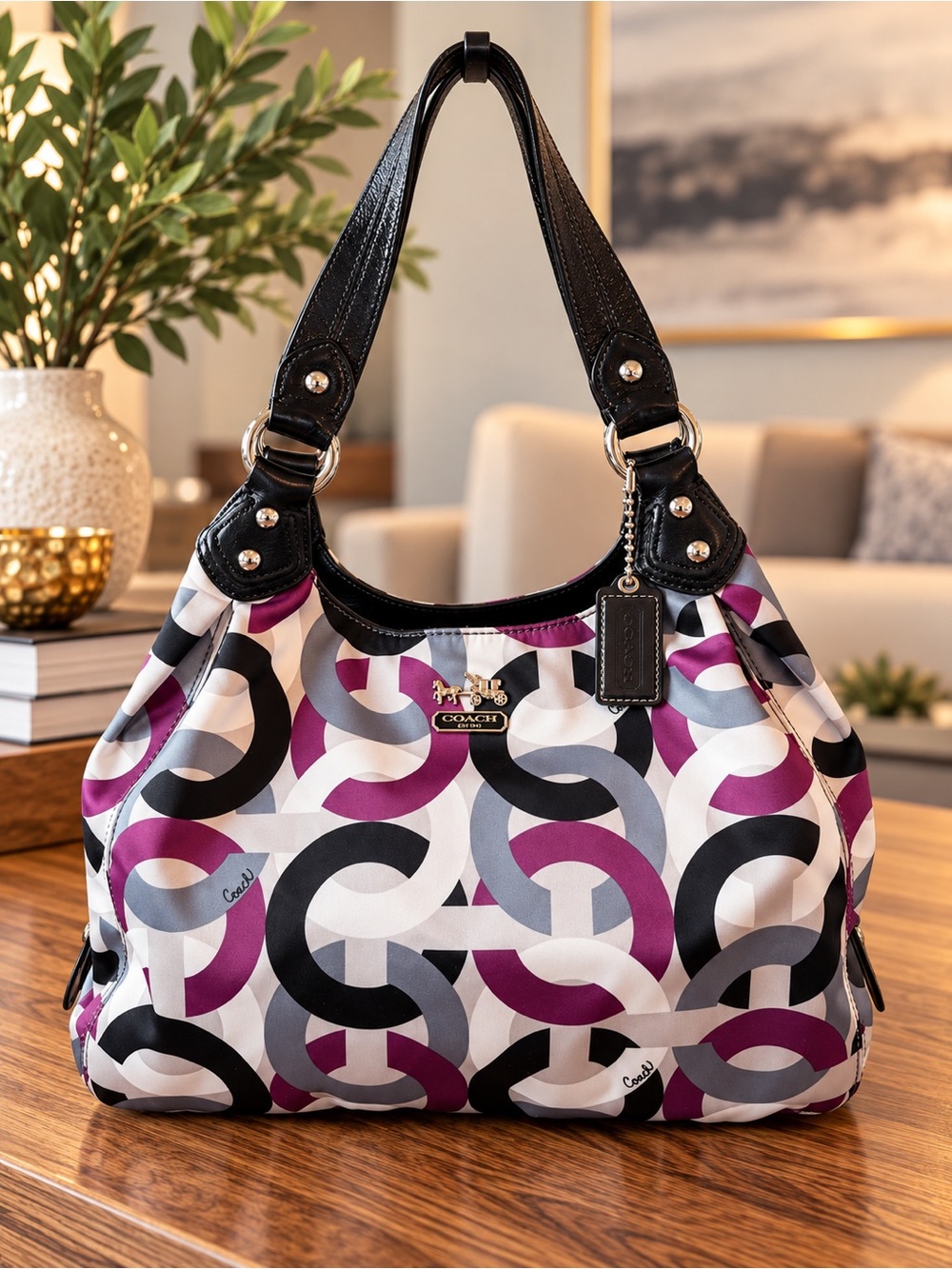 Coach Maggie Op Art Hobo Shoulder Bag